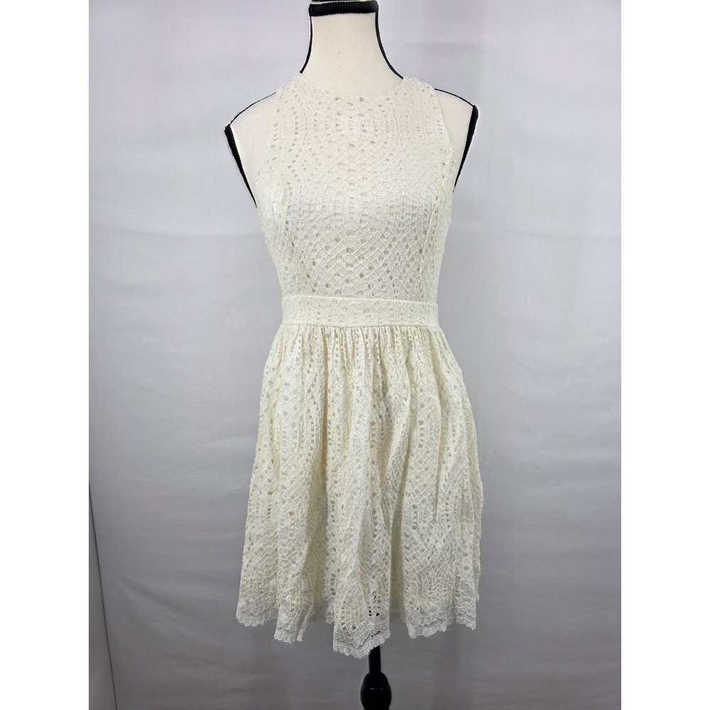 Altar'd State Cream Lace Mini Dress Open Cross Back Sleeveless Bridal Shower S